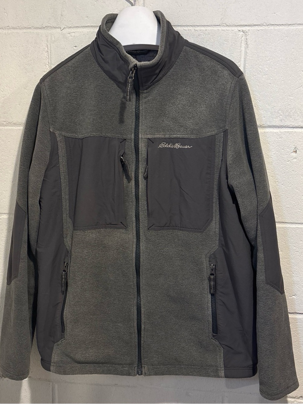 Vintage Men’s Eddie Bauer Gray Sherpa Fleece Jacket Full Zip Size M